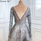 Grey A-Line Luxury Evening Dresses Gowns 2025 Lace Beaded Crystal Sexy For Woman Party  LA71171