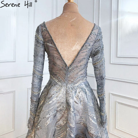 Grey A-Line Luxury Evening Dresses Gowns 2025 Lace Beaded Crystal Sexy For Woman Party  LA71171