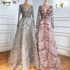 Grey A-Line Luxury Evening Dresses Gowns 2025 Lace Beaded Crystal Sexy For Woman Party  LA71171