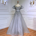 Grey A-Line Sexy Floor Length Beaded O Neck Luxury Evening Dresses Gowns For Women Arabic Party 2025 LA71839