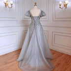 Grey A-Line Sexy Floor Length Beaded O Neck Luxury Evening Dresses Gowns For Women Arabic Party 2025 LA71839