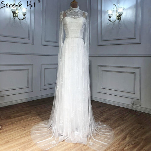 Robe de soirée arabe grise nude à manches cape LA71047