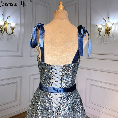 Grey Blue A-Line Luxury Evening Dresses Gowns 2025 Spaghetti Strap Beading Sexy For Women Party LA70888