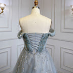 Grey Blue A-Line Sexy Strappy Skirt Cap Sleeve Luxury Beaded Evening Dresses Gowns 2025 For Women Party LA71740