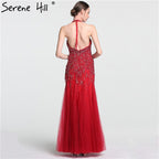 Grey Floor Length Mermaid Sexy Halter Crystal Tassel Beaded Arabic Evening Dresses 2025 Gowns For Woman LA6151