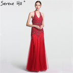 Grey Floor Length Mermaid Sexy Halter Crystal Tassel Beaded Arabic Evening Dresses 2025 Gowns For Woman LA6151