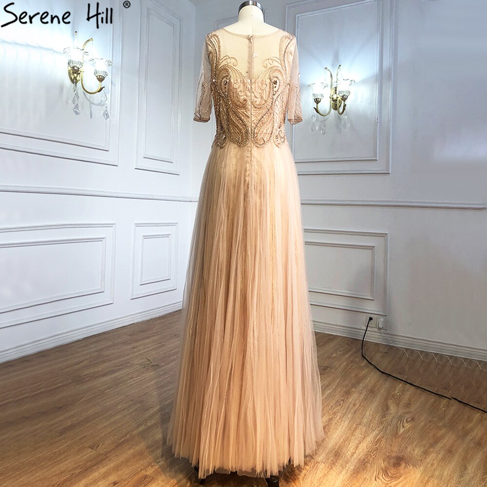 Grey Half Sleeves Luxury Evening Dresses Gowns 2025 Beading A-Line Sexy For Women Party LA70909