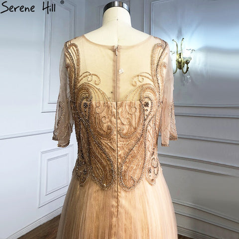 Grey Half Sleeves Luxury Evening Dresses Gowns 2025 Beading A-Line Sexy For Women Party LA70909