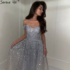 Grey Luxury A-Line Evening Dresses Gowns 2025 Beaded Bling Sexy For Women Wedding Party LA70802