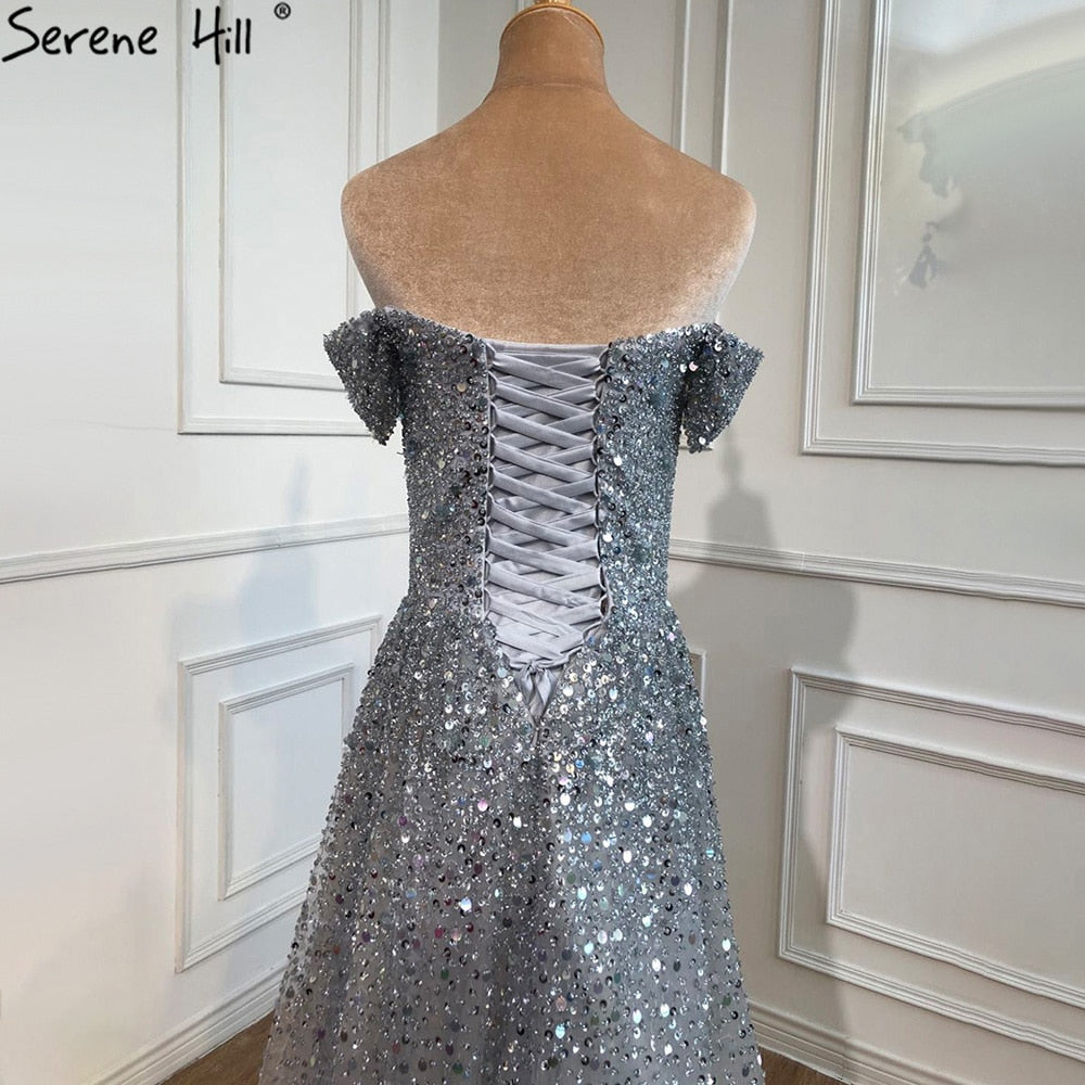 Grey Luxury A-Line Evening Dresses Gowns 2025 Beaded Bling Sexy For Women Wedding Party LA70802