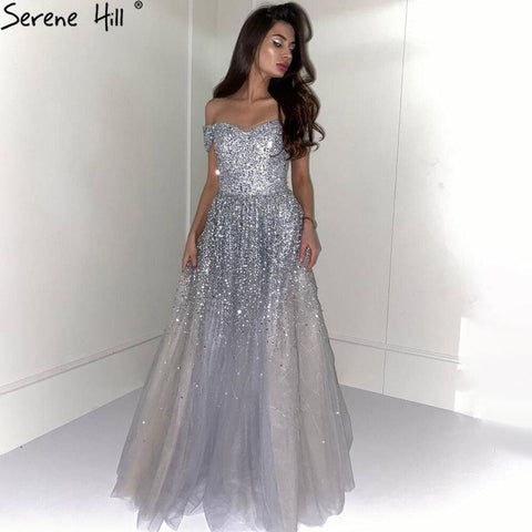 Grey Luxury A-Line Evening Dresses Gowns 2025 Beaded Bling Sexy For Women Wedding Party LA71188