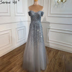 Grey Luxury A-Line Evening Dresses Gowns 2025 Beaded Bling Sexy For Women Wedding Party LA70802