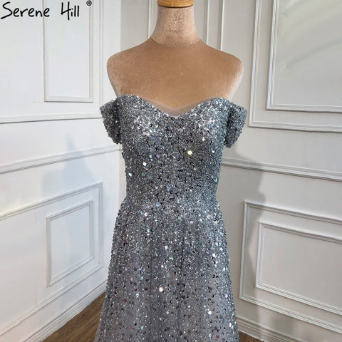 Grey Luxury A-Line Evening Dresses Gowns 2025 Beaded Bling Sexy For Women Wedding Party LA70802