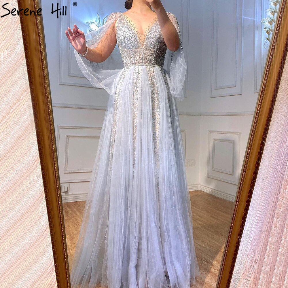 Grey Luxury A-Line Sexy Evening Dresses Gowns 2025 Diamond Beading Elegant For Women Party LA70788