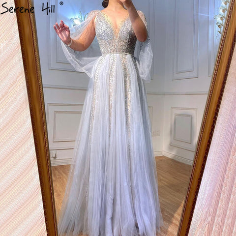 Grey Luxury A-Line Sexy Evening Dresses Gowns 2025 Diamond Beading Elegant For Women Party LA70788