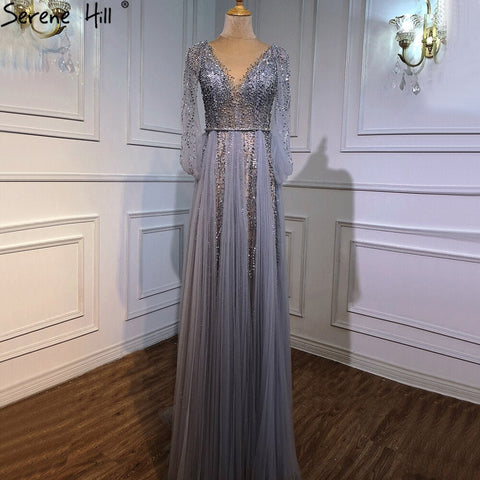 Grey Luxury A-Line Sexy Evening Dresses Gowns Diamond Beaded Elegant 2025 For Women Party LA70788