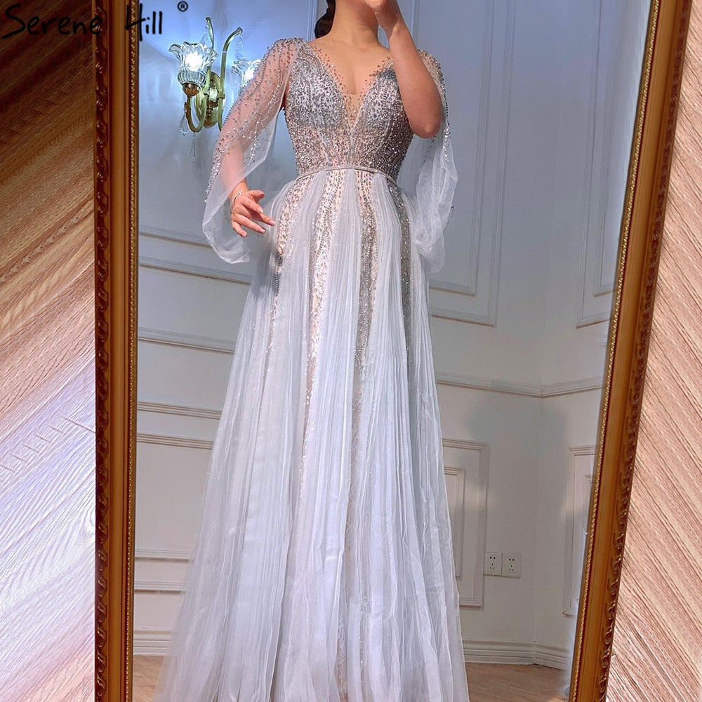 Grey Luxury A-Line Sexy Evening Dresses Gowns Diamond Beaded Elegant 2025 For Women Party LA70788