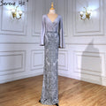 Grey Luxury Mermaid Evening Dresses Gowns  Elegant Beaded Lantern Sleeve For Women Party  LA71484