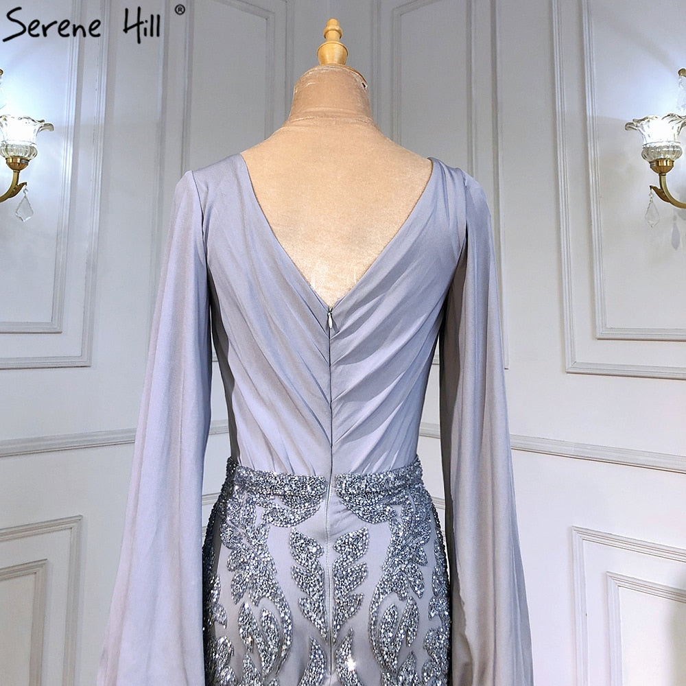 Grey Luxury Mermaid Evening Dresses Gowns  Elegant Beaded Lantern Sleeve For Women Party  LA71484