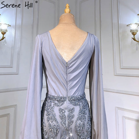 Grey Luxury Mermaid Evening Dresses Gowns  Elegant Beaded Lantern Sleeve For Women Party  LA71484