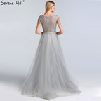 Grey Luxury With Train Evening Dresses Gowns 2025 Beading Tassel Cap Sleeve For Woman Party LA60874