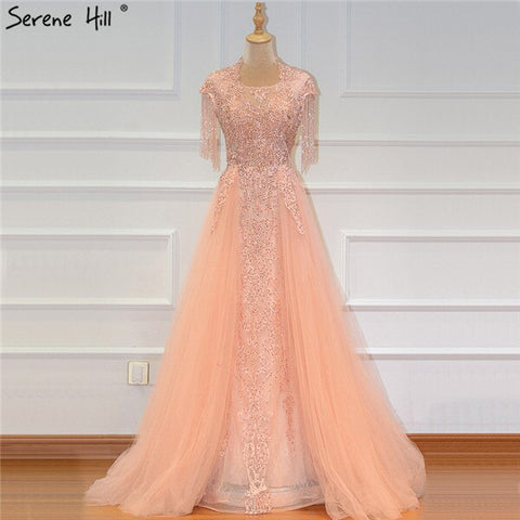 Grey Luxury With Train Evening Dresses Gowns 2025 Cap Sleeves Beading Mermaid For Women Party LA60845