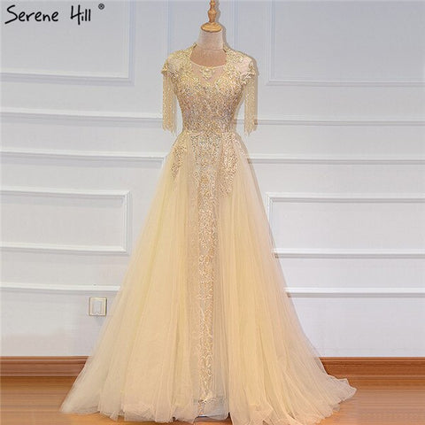 Grey Luxury With Train Evening Dresses Gowns 2025 Cap Sleeves Beading Mermaid For Women Party LA60845