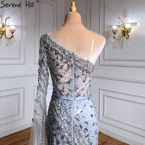 Grey Mermaid Elegant Evening Dresses Gowns 2025 Luxury Beaded Cape Sleeve For Women Party LA71415