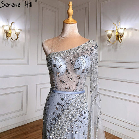 Grey Mermaid Elegant Evening Dresses Gowns 2025 Luxury Beaded Cape Sleeve For Women Party LA71415