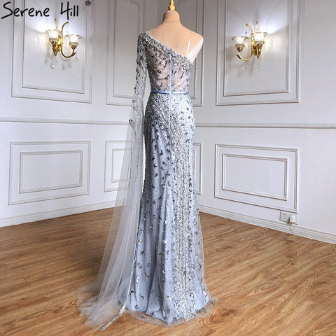 Grey Mermaid Elegant Evening Dresses Gowns 2025 Luxury Beaded Cape Sleeve For Women Party LA71415