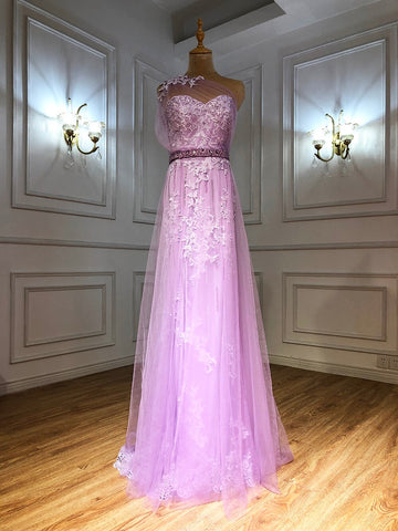 Sale Grey Mermaid Elegant Evening Dresses Gowns 2025 One Shoulder Lace Sexy Pearls For Women Party LA70635