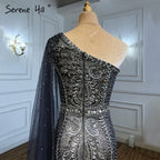 Grey Mermaid Luxury Evening Dresses Gowns 2025 Elegant One Shoulder Beaded For Women Party LA71270