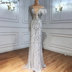 Grey Mermaid Luxury Evening Dresses Gowns 2025 Feather Beaded Elegant For Women Party LA71174