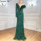 Grey Mermaid Luxury Evening Dresses Gowns 2025 Feather Beaded Elegant For Women Party LA71174