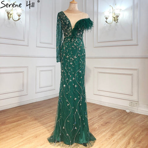 Vestidos de noche de lujo de sirena gris, con plumas y cuentas, elegantes para mujer, para fiesta, LA71174 