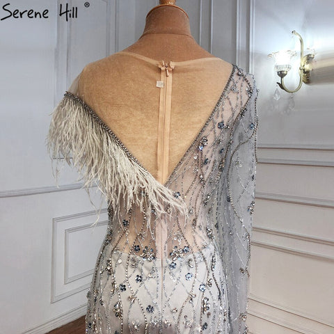 Vestidos de noche de lujo de sirena gris, con plumas y cuentas, elegantes para mujer, para fiesta, LA71174 