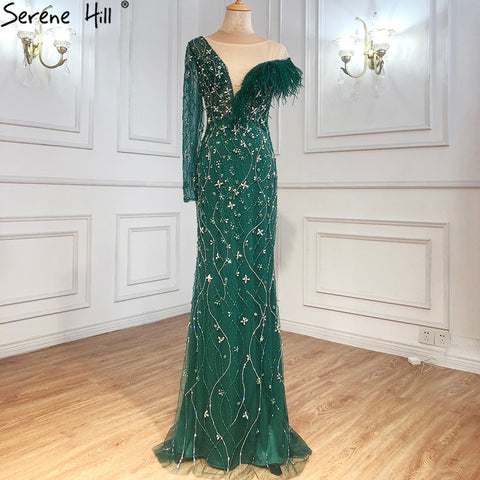 Vestidos de noche de lujo de sirena gris, con plumas y cuentas, elegantes para mujer, para fiesta, LA71174 