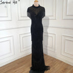 Grey Mermaid Luxury Evening Dresses Gowns Cap Sleeves Beading Tassel Sexy For Women Party 2025 LA70529