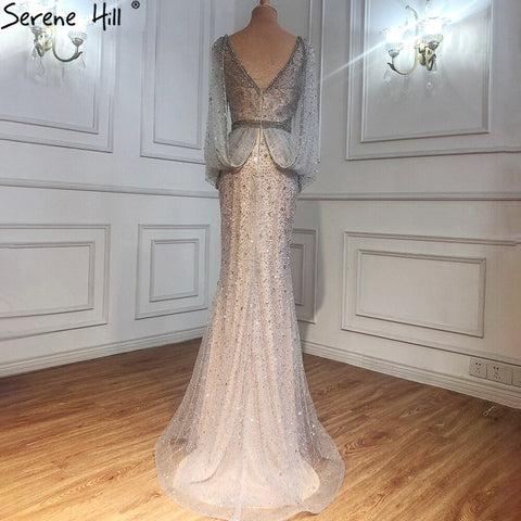 Grey Mermaid Luxury Sparkle Evening Dresses Gowns Elegant Beading Crystal Sexy For Women Party LA70847
