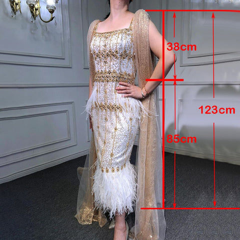 Grey Mermaid Midi Length Evening Dresses Gowns Beaded Sexy Feather Rear Leg Split 2025 For Women Party LA71669