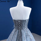 Grey Mermaid Overskirt Evening Dresses Gowns 2025 Feather Beaded Elegant For Women Party HM67340