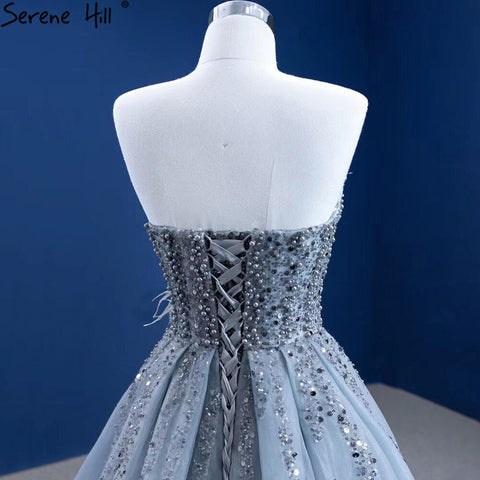 Grey Mermaid Overskirt Evening Dresses Gowns 2025 Feather Beaded Elegant For Women Party HM67340