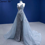 Grey Mermaid Overskirt Evening Dresses Gowns 2025 Feather Beaded Elegant For Women Party HM67340