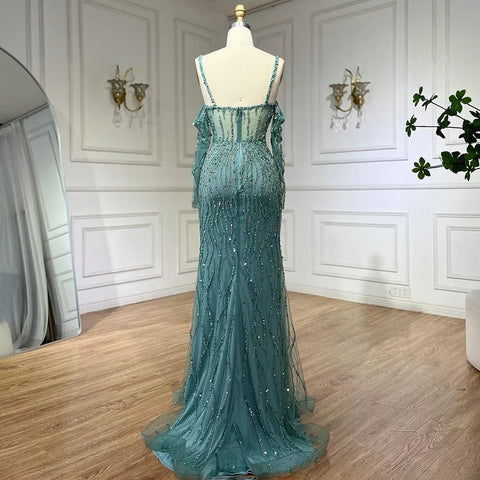 Grey Mermaid Spaghetti Strap Luxury Beaded Elegant Evening Dresses Gowns 2025 For Woman Wedding Party LA71650