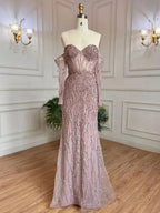 Grey Mermaid Spaghetti Strap Luxury Beaded Elegant Evening Dresses Gowns 2025 For Woman Wedding Party LA71650