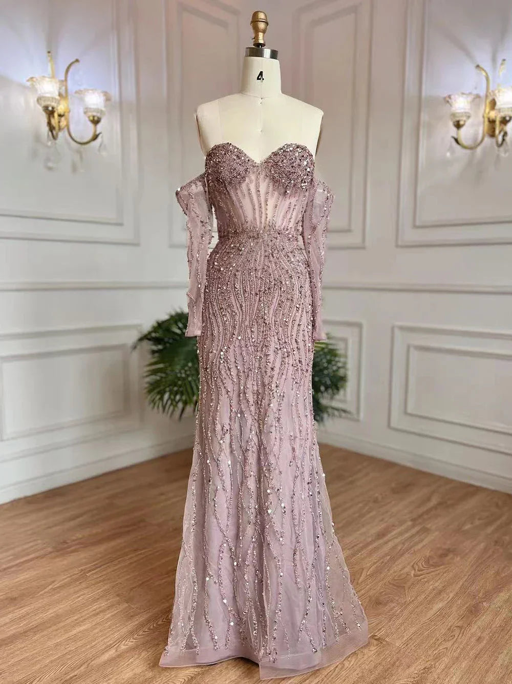 Grey Mermaid Spaghetti Strap Luxury Beaded Elegant Evening Dresses Gowns 2025 For Woman Wedding Party LA71650