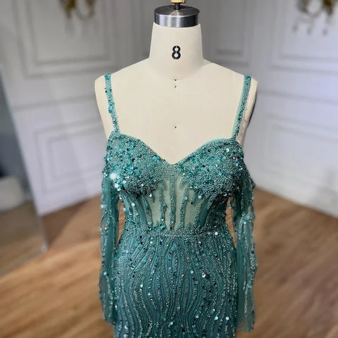 Grey Mermaid Spaghetti Strap Luxury Beaded Elegant Evening Dresses Gowns 2025 For Woman Wedding Party LA71650