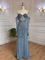 Grey Mermaid Spaghetti Strap Luxury Beaded Elegant Evening Dresses Gowns 2025 For Woman Wedding Party LA71650
