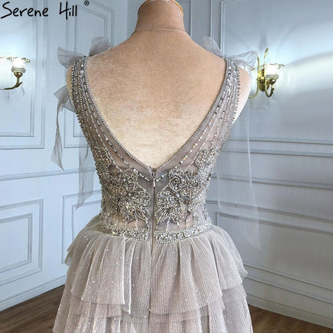 Grey Nude A-Line Evening Dresses 2025 Luxury Beaded Tiered Sexy For Women Wedding Party LA71228