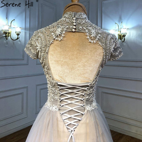 Grey Nude A-Line Evening Dresses Gowns 2025 Crystal Beaded Sexy For Women Wedding Party LA71159